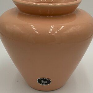 Harris Pottery MCM Peach Art Deco Ceramic Vase 8 1/2"